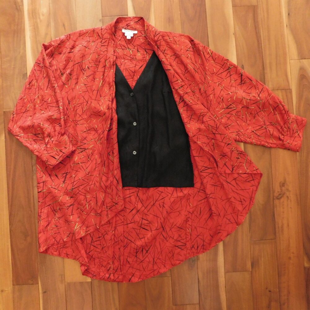 Nora Noh Vintage Silk Tunic Top Red Dolman Sleeve Flowing Size 4 Loose Fit MINT! - Picture 4 of 15